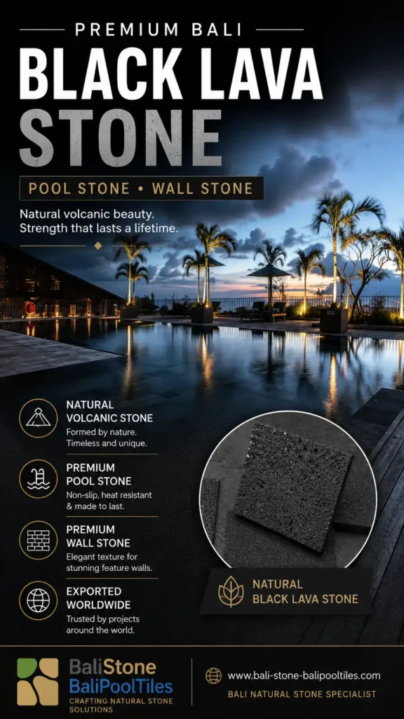 Bali Black Lava Stone - Premium Natural Black Stone for Pool & Wall Tiles - Quality supply & export - bali stone
