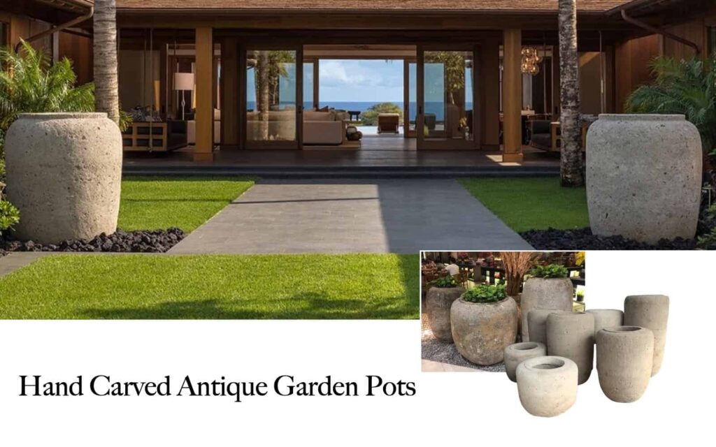 Hand carved antique garden pots